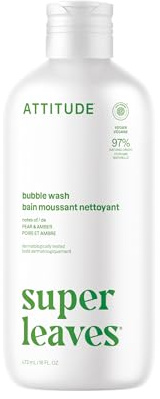 ATTITUDE Bubble Bath, EWG Verified, Plant and Mineral-Based, Dermatologically Tested, Vegan Body Care Products, Pear & Amber Scent, 473 mL