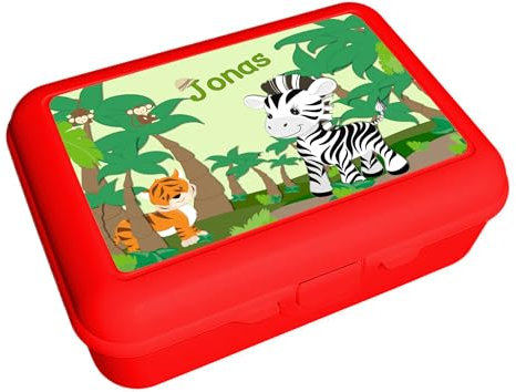 CreaDesign, Kinder Brotdose, Lunchbox, Vesperbox rot mit Fächern Einsatz, ideal für Kita, Kindergarten und Schule, Safari-Zebra, 13,9 x 19 x 7 cm, Volumen 1 Liter