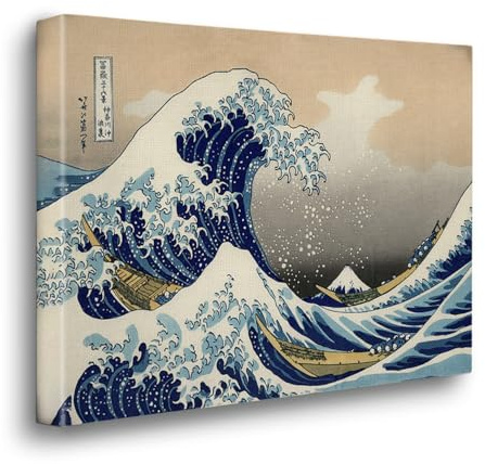 Giallobus - Gemälde - Hokusai - Die große Welle von Kanagawa - Premium Loom Canvas mit hoher Dicke - 100x70 - Bereit zum Aufhängen - Moderne Gemälde für zu Hause