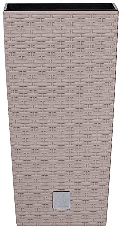 URBNLIVING Square Rattan Elegant Tall Large Plant Pot Flower Indoor Outdoor Garden Planters (Beige, H 50cm x D 26cm)