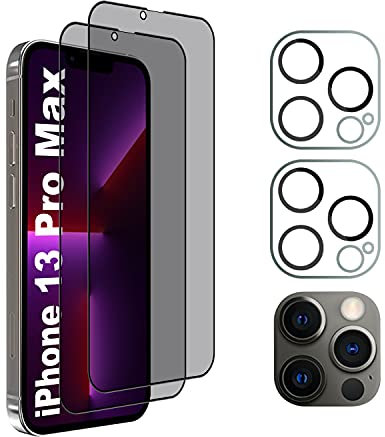 AiMok [2 Stück Privacy Panzerglas Kompatibel mit iPhone 13 Pro Max + [2 Stück] Kamera Panzerglas Schutzfolie, [Anti-Spy] [Kratzfest] [Doppelschutz] 9H Härte Blickschutzfolie