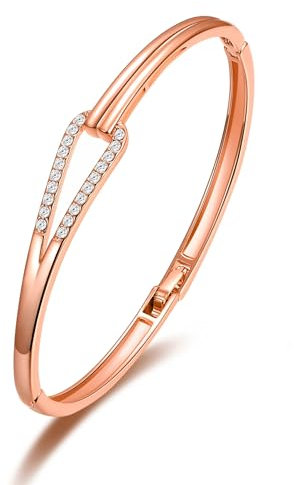 Philip Jones Rose Gold Plated Link Bangle Created with Zircondia® Crystals (7 Inch)
