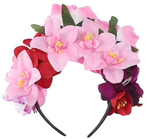 Minkissy Day Of The Dead Headband Rose Crown Rose Mexican Headband Headpiece for Costume Halloween Party Pink