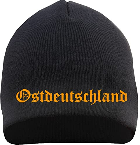 HB-Druck Ostdeutschland Beanie - Stickfarbe Gelb - Bestickt Mütze Strickmütze Wintermütze Einheitsgröße Schwarz