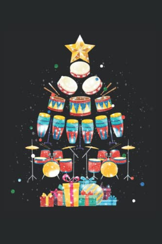 Drums Lover Christmas Tree Merry Xmas Gift: Journal / Notebook / Diary, 120 Blank Lined Pages, 6 x 9 inches, Matte Finish Cover, Great Gift For Kids And Adults