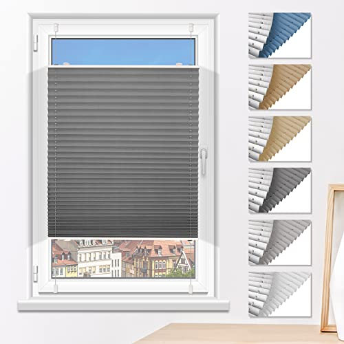 Plissee Verdunklung ohne Bohren Verdunklungsplissee Klemmfix Grau 100x120cm(BxH) Faltrollo 100% Blickdicht Sonnenschutz & Schallschutz Plisseerollo für Fenster & Tür