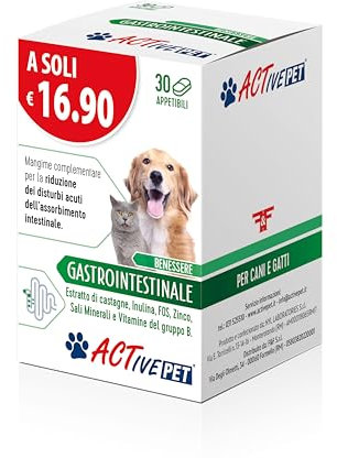 Active Pet Gastrointestinale, Mangime Complementare per la Riduzione dei Disturbi Acuti dell'Assorbimento Intestinale, per Cani e Gatti - 1 Confezione da 30 Compresse