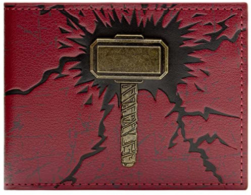 Endgame Thor 3D Bronze Mjolnir Hammer Red ID and Card Bi-Fold Wallet, One Size