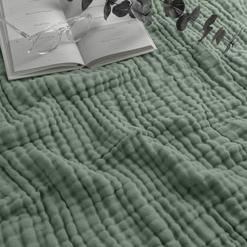 Comfy Cubs Adult Muslin Blanket Throw, 127 x 152 cm - Soft, Six-Layered, Lightweight, Breathable Cotton Blanket for All Seasons - Machine Washable, Stylish Home Decor - Fern