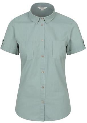 Mountain Warehouse Coconut Short Sleeve Womens Shirt - 100% Cotton Ladies Top, Lightweight, Breathable Blouse, Mesh Lined Tee - Spring Summer, Travelling Light Khaki Women's Size 20