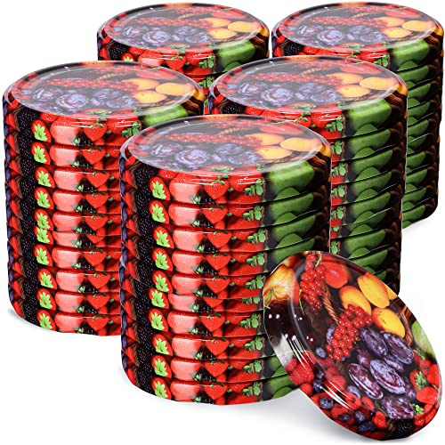 KADAX Jar Lids Ø 82 mm, Secure Metal Lids with Six Threads, Jar Seals Replacement, Twist Off Closure for Pickling and Preserving (Fruits, Set of 50)