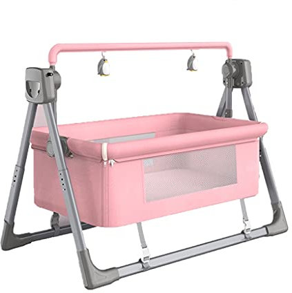 Baby-Nachtstubenwagen, elektrische Babywippe, höhenverstellbare Babyschaukel mit bequemer Matratze, tragbares Babybett mit 82 cm Schlafkorb und 5 Schaukelgeschwindigkeiten (Color : Pink)