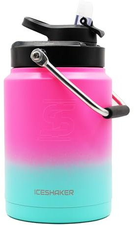 Ice Shaker 64 Oz Water Bottle, Half Gallon Water Jug, Stainless Steel Water Bottle with Straw, As Seen on Shark Tank, Insulated Water Bottle with Straw, Mint and Pink