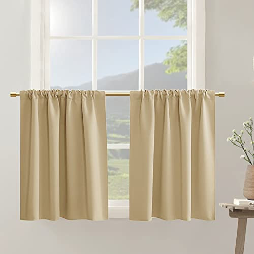 42 breite hellbraune beige kleine Café-Vorhänge 91.4 cm lang für Regale, Wohnmobil, Badezimmer, Küche, Raumverdunkelung, kurze Etagenvorhang für Schlafzimmer, Etagenbett, Mini-Fenster, 2 Stück