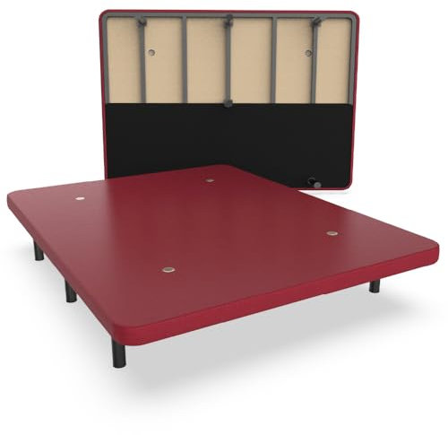 Nalui - Base tapissée 140 x 200 cm en Acier avec 7 Pieds de Hauteur 25 cm, Grande stabilité avec 5 Barres transversales, Tissu 3D Respirant et 4 valves d'aération | Fabriqué en Espagne | Grenat