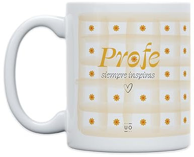 UO Taza de Regalo con Mensaje Profe Siempre inspiras, Regalo para Profesores Regalo para profesoras, Regalo Original de Fin de Curso, 350 ml, Cerámica