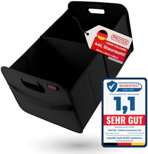 PROTEX Kofferraum Organizer [Testsieger 2025] 44L Auto Kofferraumtasche | Organizer Auto | Faltbare, stabile und wasserdichte Kofferraumtasche (schwarz)