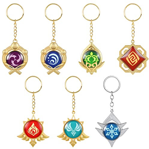 UTIEHD 7er Pack Genshin Impact Vision Schlüsselanhänger, Anime Schlüsselring, zur Sammlung und für Genshin Fans (7 Stück)