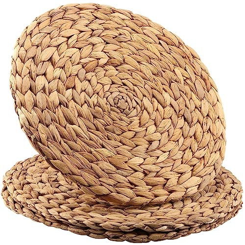 CHEUKYIU Set di 3 tovagliette da 33 cm, in giacinti d'acqua, rotonde, naturali, 1 cm, spessore in erba marina, di alta qualità, realizzate a mano, per tavolo da pranzo, ciotole, posate