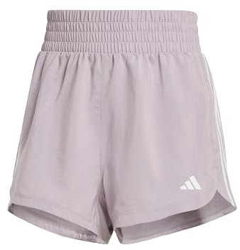 adidas Women's Pacer Training 3-Stripes Woven High-Rise Shorts Lässige, Preloved Fig/White, M 3 inch