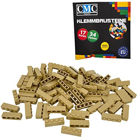 CMC imports 200 Klemmbausteine Bausteine Grundbausteine 1x4 Noppen Kompatibel 4 Noppen Bricks 34 vers. Farben (094 - Beige)