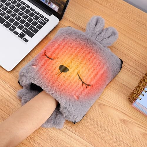 Coikes Souris Chauffante Mignon Lapin Tapis Chauffant USB Tapis de Souris avec Support de Poignet Doux Tapis de Souris Chauffant Lavable Portable Tapis de Souris pour Maison, école et Bureau (Gris)