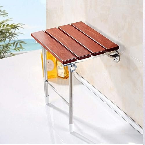 UE-MAOLU Siège de Douche en Bois Pliable fixé au Mur, capacité de Poids de 300 LB en Bois et Acier Inoxydable, siège de Bain Rabattable pour Adultes, Tabouret pour Personnes âgées