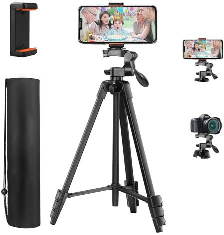 Camara Tripode 140CM Tripode para Movil Trípode Ligero Portátil con Tornillo 1/4'' para iPhone, Samsung, Xiaomi, Canon, Nikon