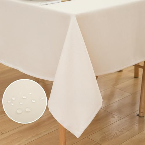 ATsense Tischdecke Abwaschbar Leinen Optik, Tischdecken Outdoor in Beige, Wasserabweisend Schmutzabweisend, Bügelfrei, Leinendecke Tischtuch Rechteckig 140x220 cm