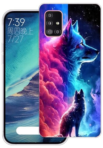 WUACYEAMING Hülle für Samsung Galaxy A51 5G,Aesthetic Motiv Weiche Silikon Muster TPU Bumper Stoßfest Schutzhülle Transparent Mädchen mit Cover HandyHülle case Pattern-(Wolf)