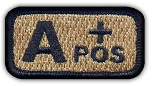 Blutgruppe A Pos Coyote-tan – Aufbügel/Heißsiegelrückseite – bestickter Aufnäher/Abzeichen/Emblem
