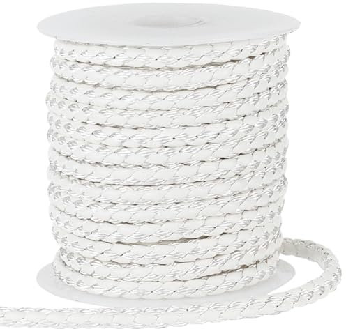 PH PandaHall Cavo In Pelle Intrecciata Rotondo Da 10 metro, Corda In Pelle Da 5.5mm per Gioielli Artigianali, Cordoncino per Cordoncini, Cinturino In Pelle Bianca, per Bracciali Fai Da Te, Collane
