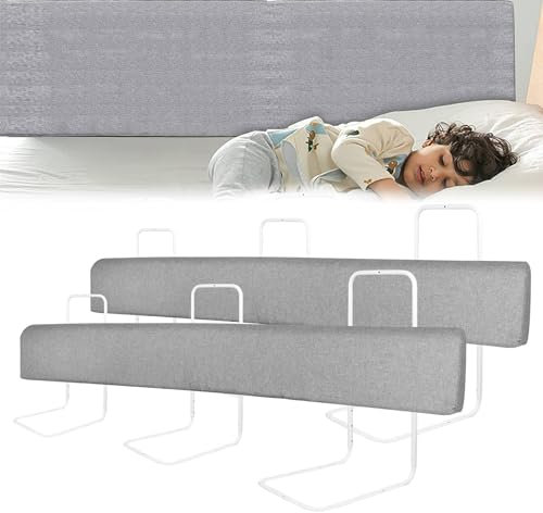 LZQ 2X Bettgitter Rausfallschutz Bettschutzgitter Kinderbettgitter Bettkantenschutz Schutzgitter Bett Bed Rail, Form Einstellbar Höhenverstellbar für Kinder und Baby - Grau, 200cm