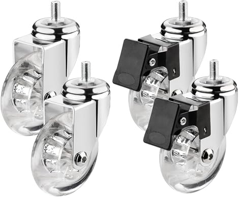 Möbelrollen, Lenkrollen, ein Satz von 4 Lenkrollen for Möbel 75 mm, mit Gewindestiften M8x15, M10x15 und Kugellagern, transparente Gummi-Lenkrollen, Transportrollen, Einzellast (Co ( Color : 2 Braked+