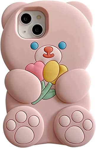 SGVAHY Case for iPhone 11 Case Funny Phone Case Cute iPhone 11 Case Flower Teddy Bear Kawaii Creative Soft Rubber Bumper Shockproof Cover Protective Case for Women Girls Khaki