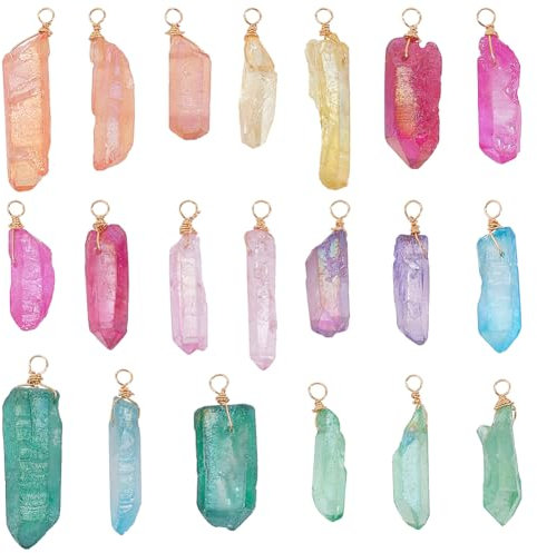 PH PandaHall 20 Stück Natürliche Kristallanhänger Mit Draht Umwickelte Nuggets Charms Quarz Edelstein Anhänger Stein Anhänger Für Halskette Armband Schmuck DIY Basteln Mischfarben