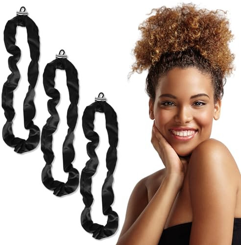 WLLHYF 3 Stück verstellbares Seiden-Haargummi extra große Satin-Haargummis für Frauen und Mädchen schwarzer Satin für Damen rutschfest Ouchless-Haarband Pferdeschwanzhalter Haargummi-Zubehör