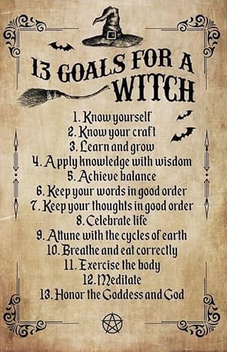 kisoyo Metall-Blechschild im Retro-Stil mit Aufschrift 13 Goals For A Witch, für drinnen und draußen, Zuhause, Bar, Kaffee, Küche, Wanddekoration, Halloween, Malerei, Metallplatte, 20,3 x 30,5 cm