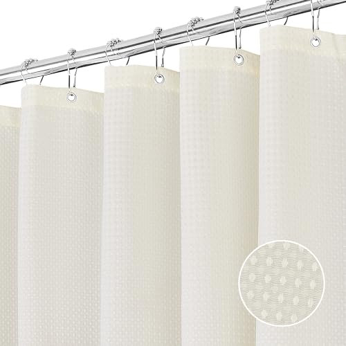 FIISAYL Gaufre Rideau Douche Rideaux Baignoire Tissu Polyester Lavable en Machine Rideau Salle de Bain avec 12 Crochets Rideau Salle de Bain Imperméable 183 x 183 cm (Crème)