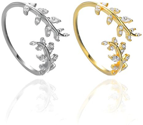Reccisokz 2 Stück Frauen Ringe,Frauen Daumen Ringe,Olive Leaf Adjustable Frauen Ringe,Frauen Verstellbare Ringe,Frauen-Schmuck,Minimalistische Schmuck,Knöchel Ringe
