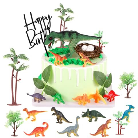 Yamitora 30 Stück Kuchendeko Dinosaurier Set,Dinosaurier Deko Torte,Dino Geburtstag Deko,Dino Tortendeko,Dschungel Tortendeko Junge,Cake Topper Tyrannosaurus Rex für Junge Geburtstag Party