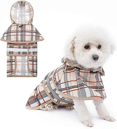 KOOLTAIL Hunde-Regenmantel mit Kapuze und Loch für die Leine, Hunde-Regenmantel für kleine und mittelgroße Hunde, wasserdichte Hunde-Regenjacke mit reflektierenden Streifen, verstellbar, atmungsaktiv,