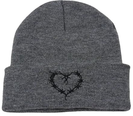 Wintermützen für Damen und Herren, lässig, warme Mützen, 2024, Unisex, Strickmütze mit Liebesstickerei, warme und modische Wollmütze, Winter-Trooper-Trapper-Mütze mit Brille, grau, Einheitsgröße