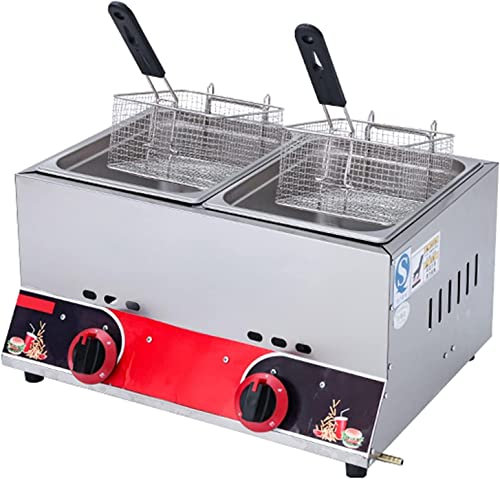 PGKTKCWH Freidora de Gas Comercial de Acero Inoxidable con Cesta para freír y Tapa, Calentamiento rápido, Control de Temperatura, fácil Limpieza, freidora de Aceite de encimera para restaur