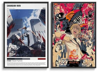 LJXOSKMK Chainsaw Man Poster (Set Of2) Unframed 12in x 18in(30x45cm) Classic Anime Poster Canvas Posters For Bedroom Aesthetic Wall Art Posters & Prints Style-2