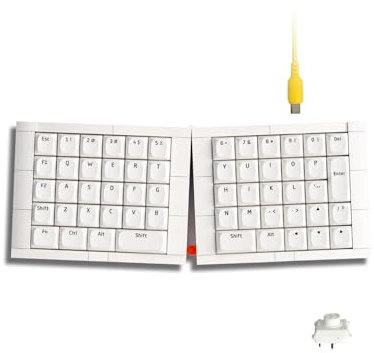 KBDcraft 07Israfel 50% Ergo-Split Low-Profile Mechanical Keyboard, 56-Key Ortho, Lego-Compatible Case, Wired, Linear Switch, Gasket Mount, Hot-Swappable, RGB, QMK, Vial for Win/Mac, Full Kit, White