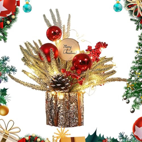 Albero di Natale in vaso, albero di Natale,Albero di Natale da scrivania per interni con ornamenti con palline di Natale - Decorazioni per interni natalizi, piante decorative in vaso finte per