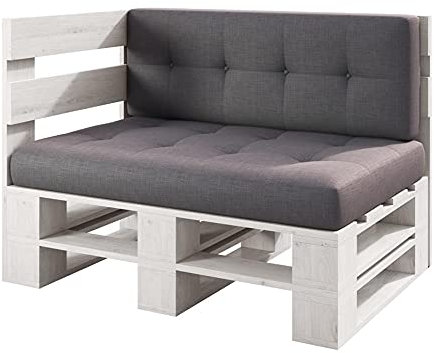 Lermowood Palettenmöbel Mp Eckbank 120 x 60 x 30 cm Weiß | Europaletten Indoor und Outdoor Lounge Gartenmöbel Holz Gartenmöbel Set Lounge Möbel Terrasse Balkon Loft Stil Paletten