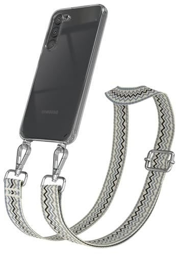 EAZY CASE Handykette - Verstellbares Taschenband kompatibel mit Galaxy S23 Plus, Schulterriemen, Handykordel mit Silikon Hülle, Umhängetasche, Beige Blau Silber