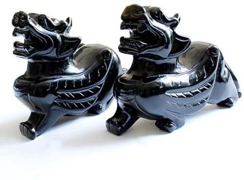 DECORN Ein Paar Schwarze Obsidian Pi Xiu/Pi Yao Figur Chinesische Pixiu mythische Bestie Ornament Spirits Statue Amulett Symbol des Wohlstands für Guten Schutz Home Decor,Large